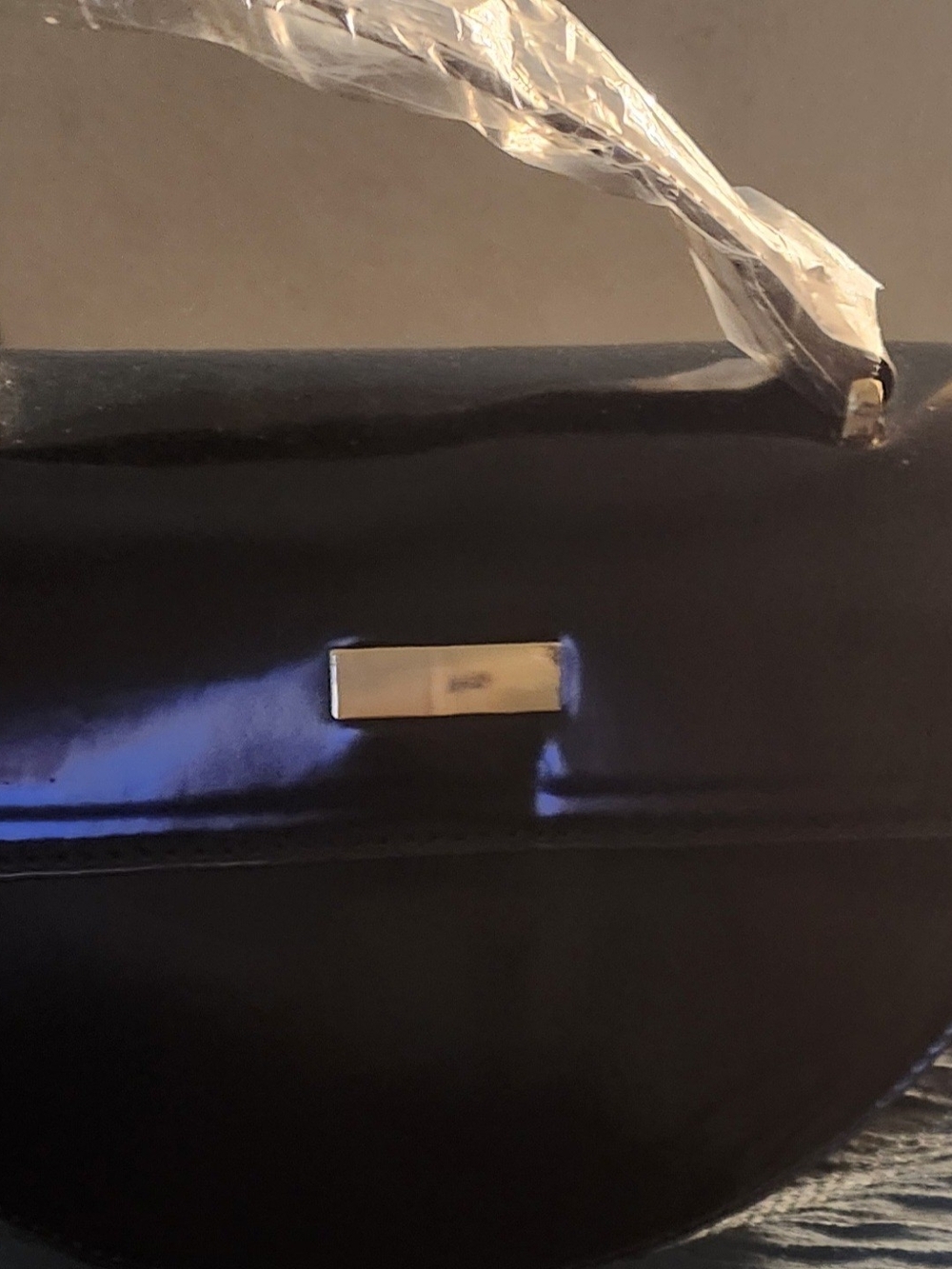 Sleek Black Patent Women's Crossbody Bag with Gold Accent